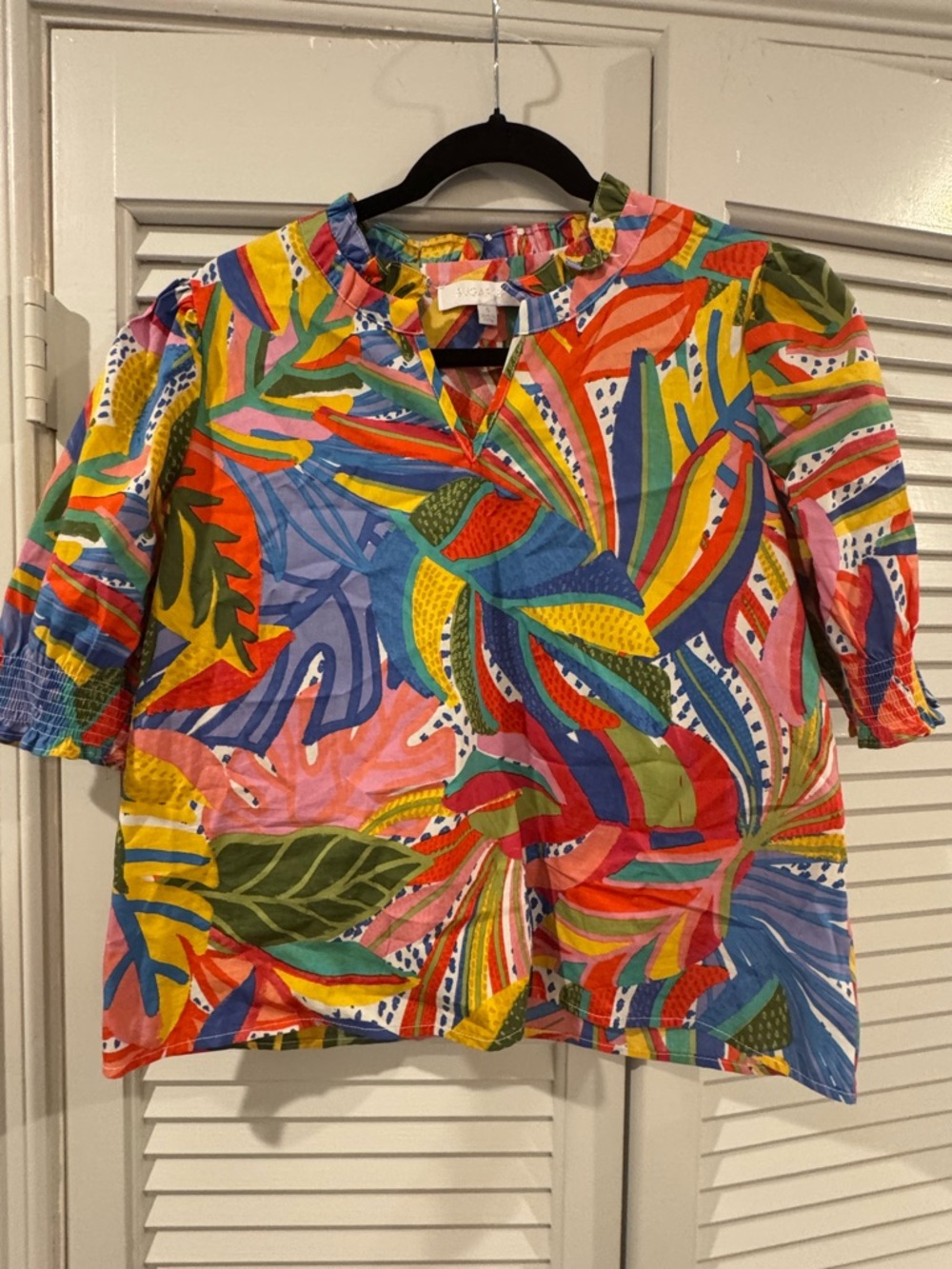 Sugarlips Girls Tropical Ruffle Neck Top - Multicolor